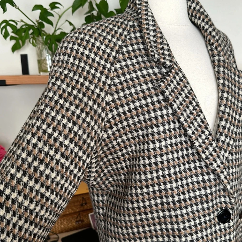 DAVID MERYL Vintage 80s Wool Blazer Jacket Houndstooth‎ Academia Cropped, Size 6 - Picture 7 of 15